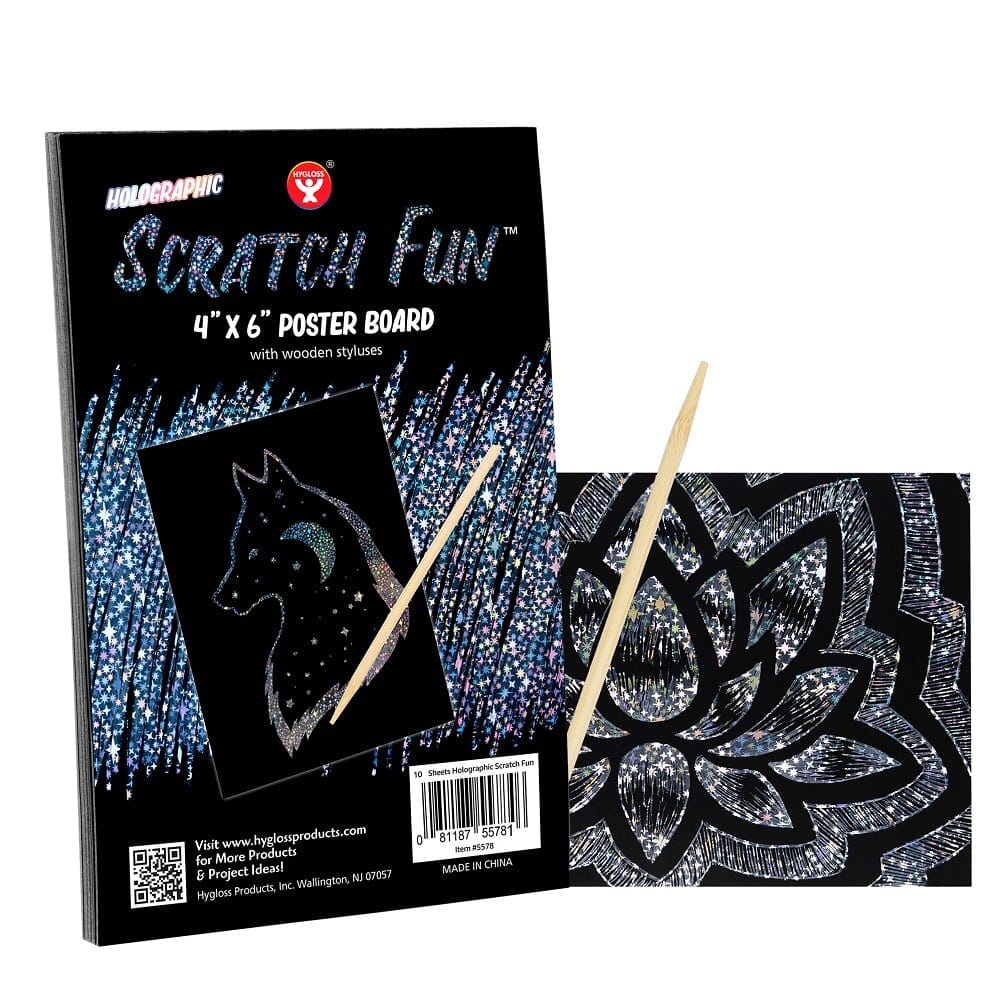 Holographic Scratch Paper Drawing & Painting Kits Hygloss 4 x 6 (10 Sheets)