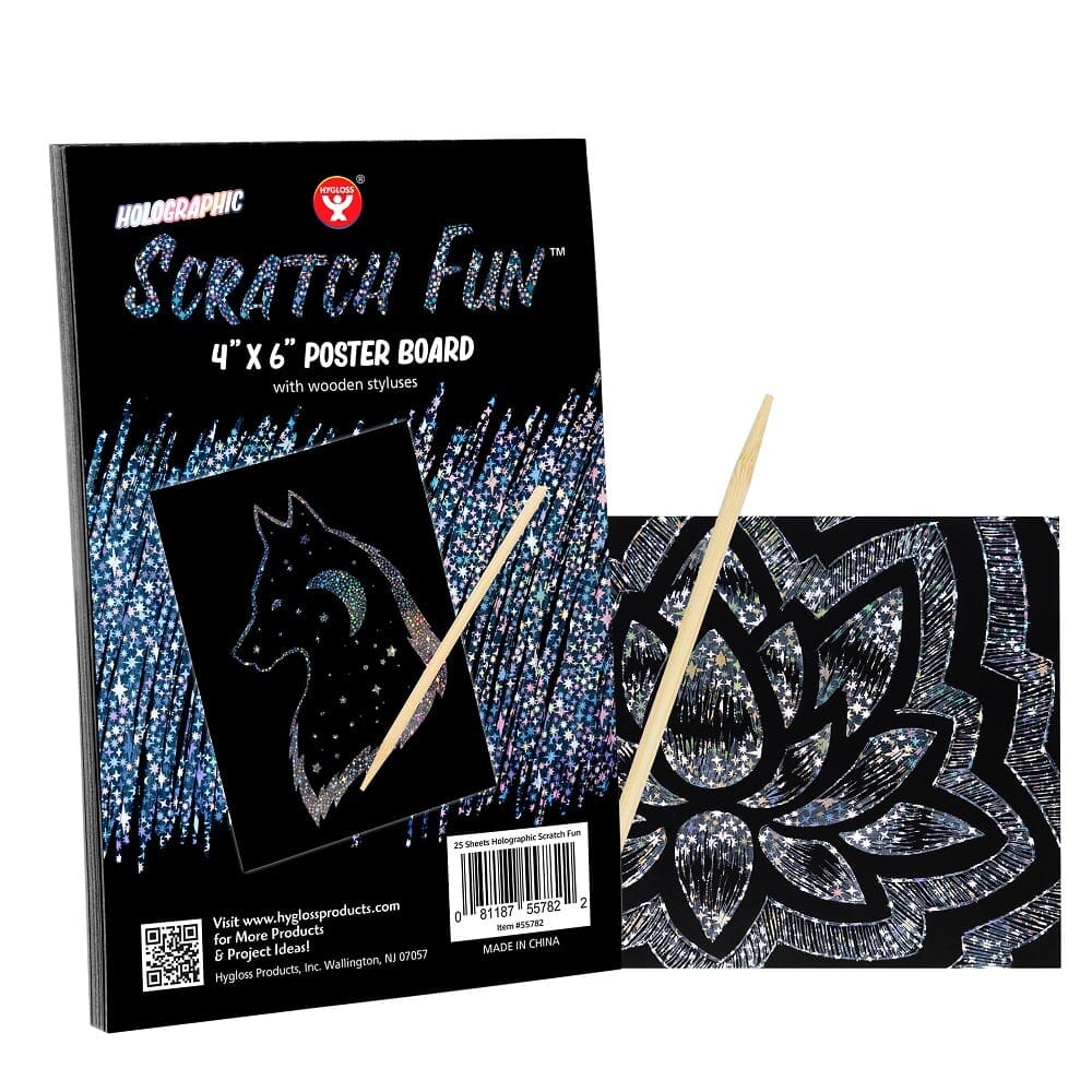 Holographic Scratch Paper Drawing & Painting Kits Hygloss 4 x 6 (25 Sheets)