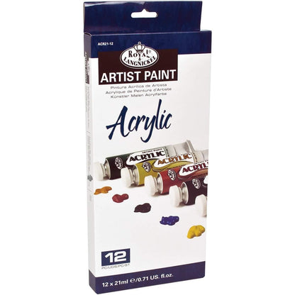 Acrylic Paint (21ml Tube) Drawing & Painting Kits Royal Brush 12 Pack 